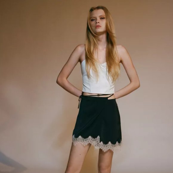 Urban Outfitters Dresses & Skirts - NWT URBAN OUTFITTERS | Robbi Satin Wrap Mini Skirt Lace Hem | Sz. L